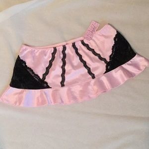 🌟 Pink Satin with Black Lace Lingerie Skirt